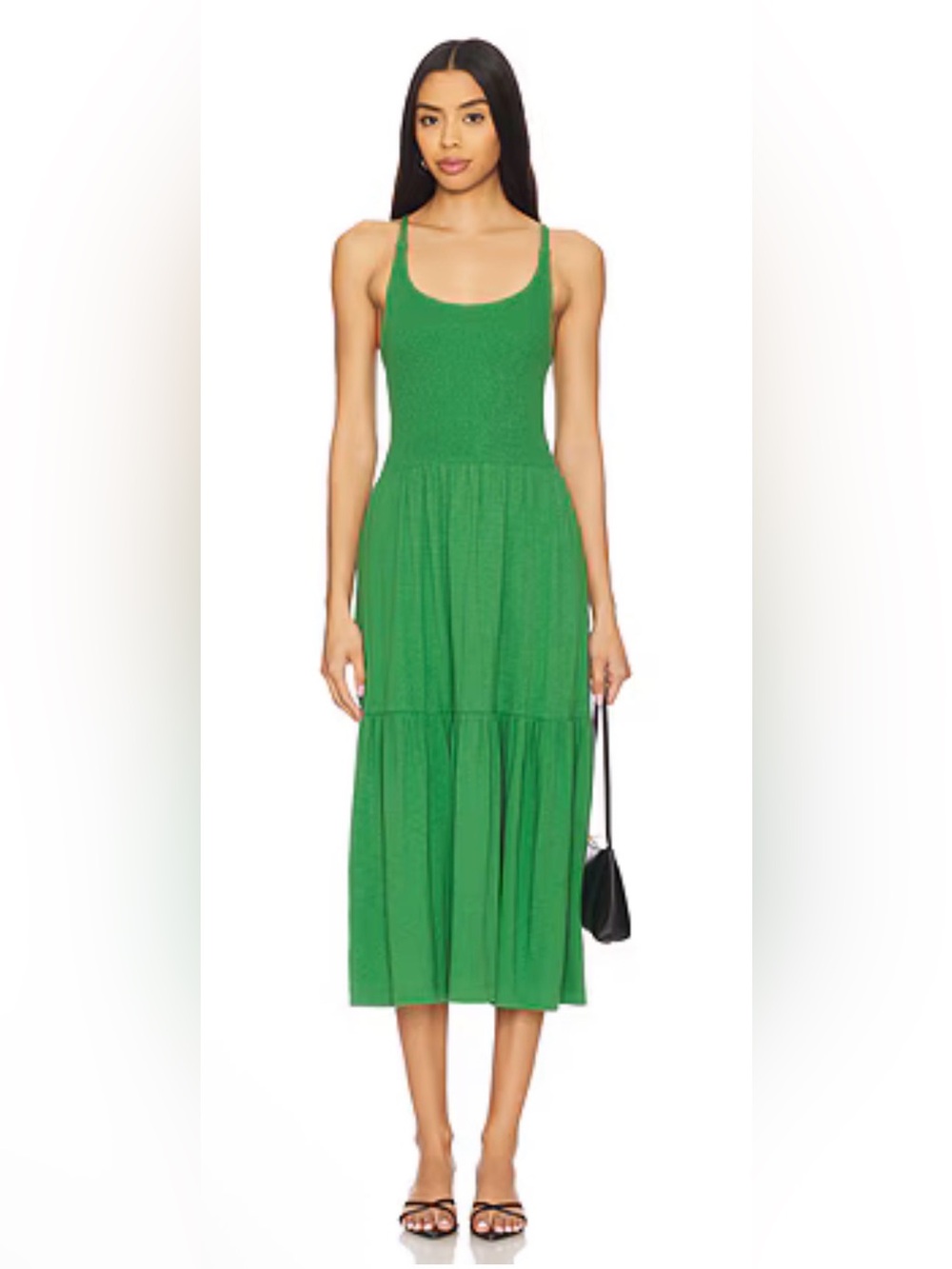 Nation Los Angeles Penelope Green Lawn‎ Tiered Spaghetti-cross Strap Dress large
